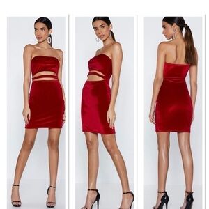 NEW NASTYGAL Red Soft Velvet Strapless Dress size 8